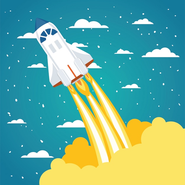 Free vector rocket over clouds and pointed