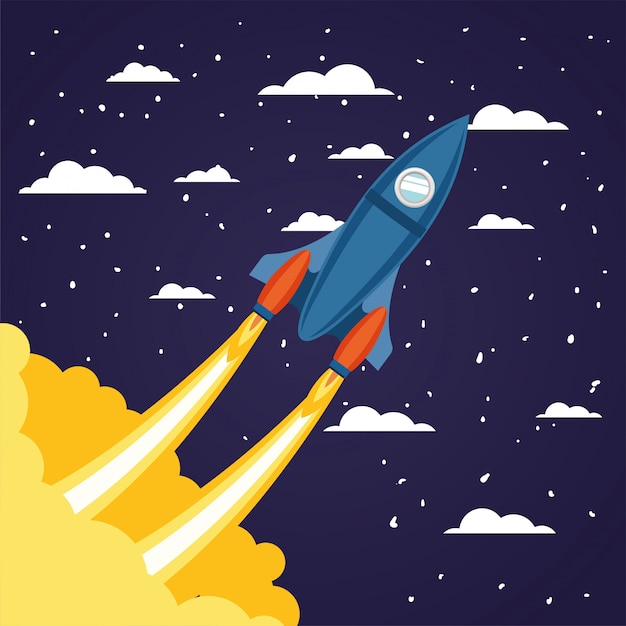 Free vector rocket over clouds and pointed