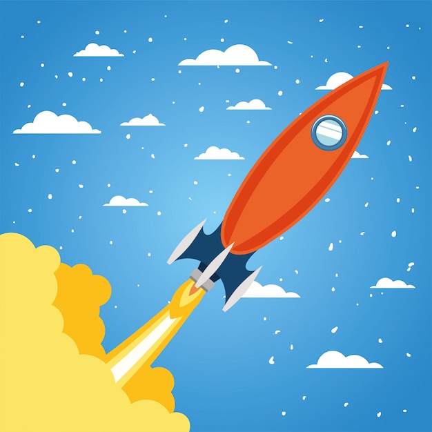 Free vector rocket over clouds and pointed