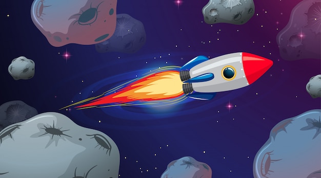 Rocket flying through astriods