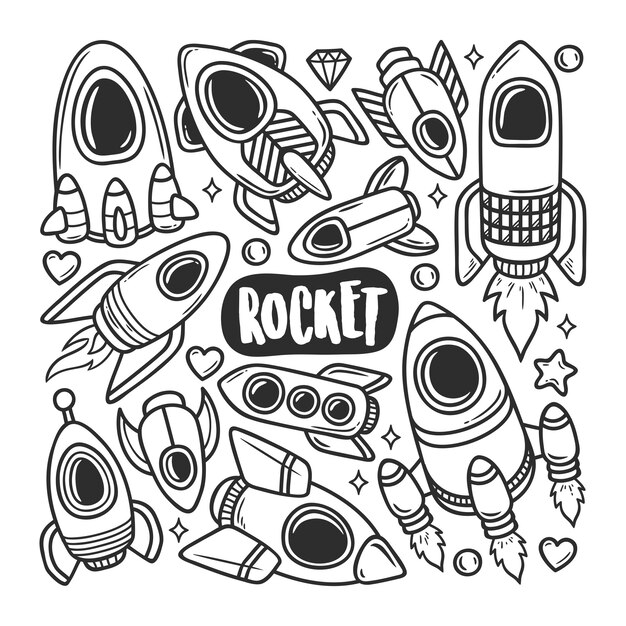 Rocket Icons Hand Drawn Doodle Coloring 