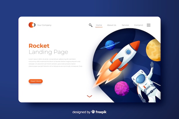 Rocket landing page with astronaut