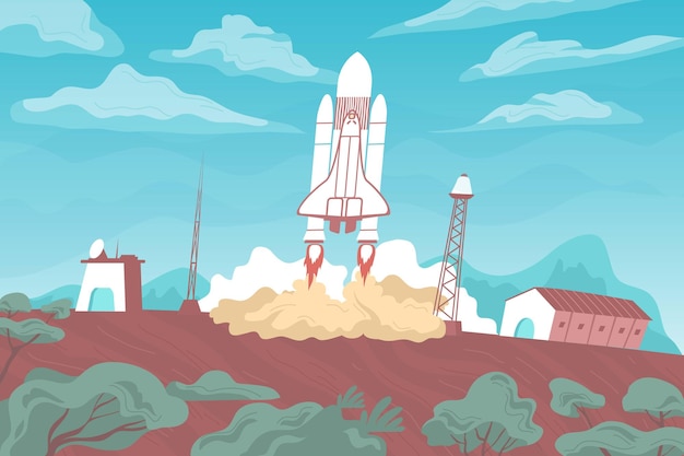 Rocket launch flat illustration