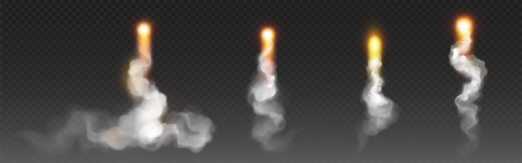 Free Vector rocket launch smoke and fire trails set
