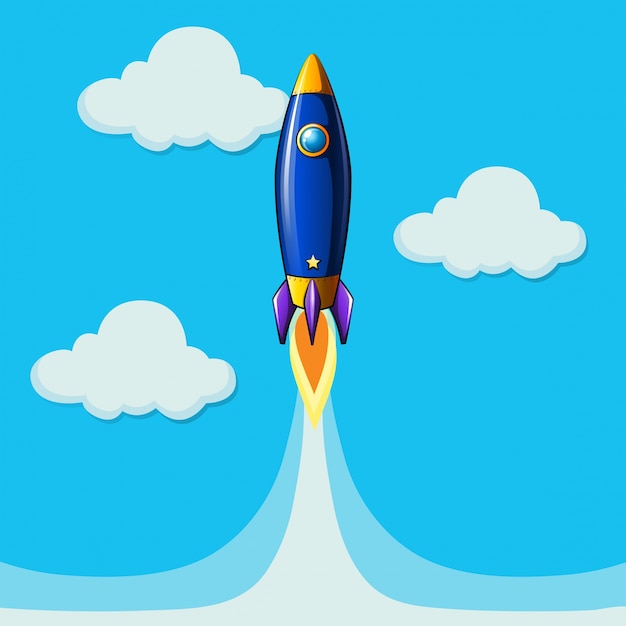 Free vector rocket plane flying in blue sky