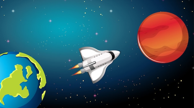 Rocket ship and planets scene