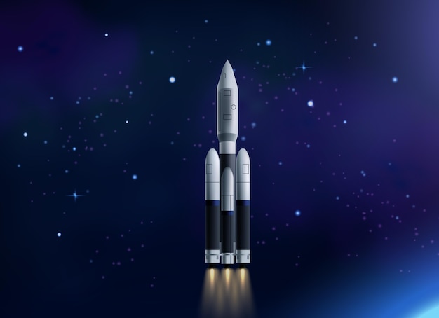 Rocket ship in the space background