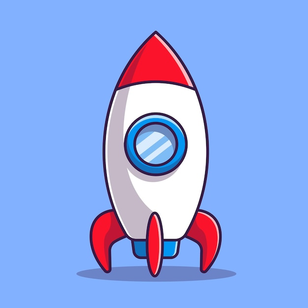 Vettore gratuito illustrazione dell'icona vettoriale del fumetto dell'astronave a razzo concetto di icona della tecnologia scientifica isolata piatta