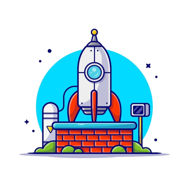 Rocket Testing for Mission and Landing to Moon Cartoon Icon Illustration.