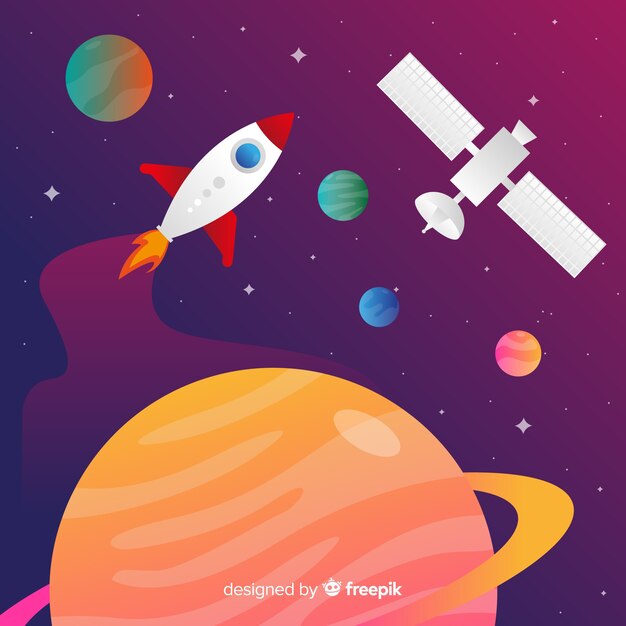 Rocket traveling through the space gradient colorful background