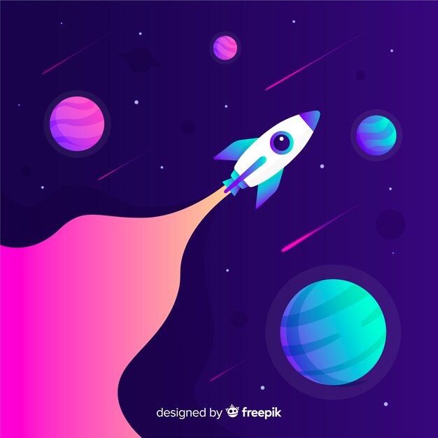 Rocket traveling through the space gradient colorful background