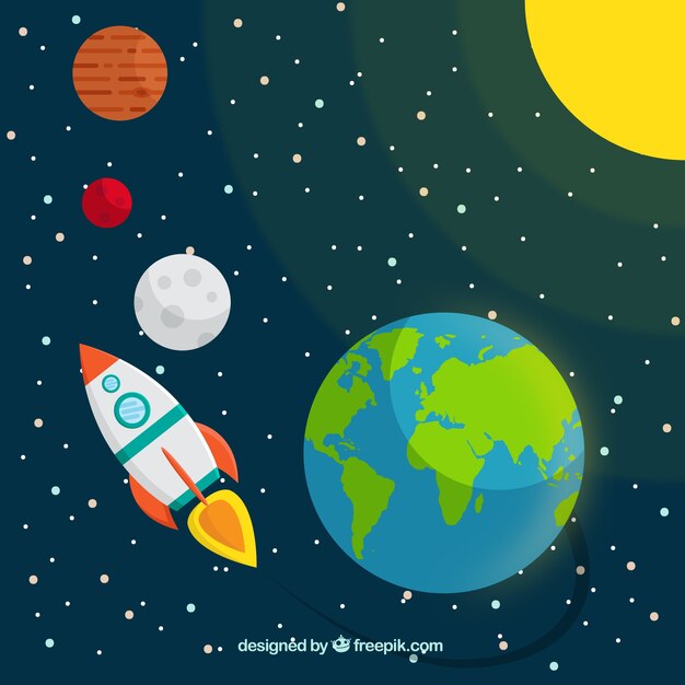 Rocket travelling in the space background 