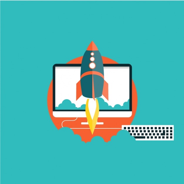 Free vector rocket with a computer in background