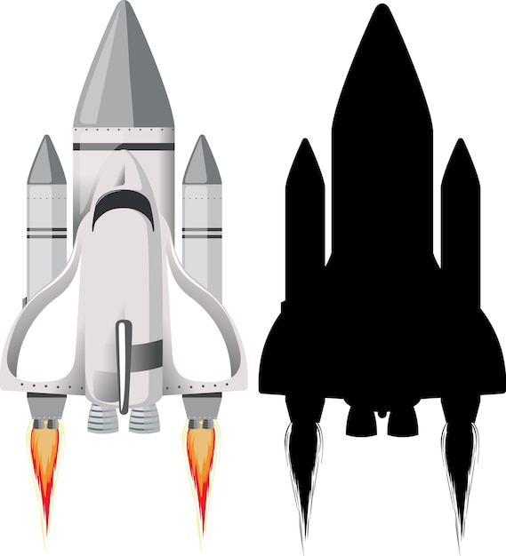 Rocket with its silhouette on white 