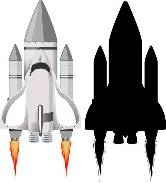 Rocket with its silhouette on white 