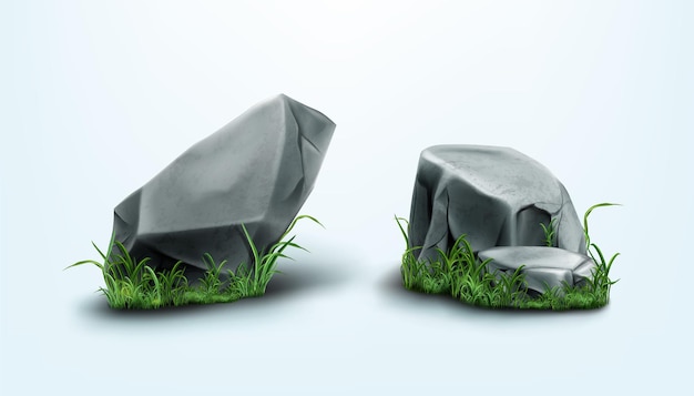 Free vector rocks parts and stones with cracked texture in grass