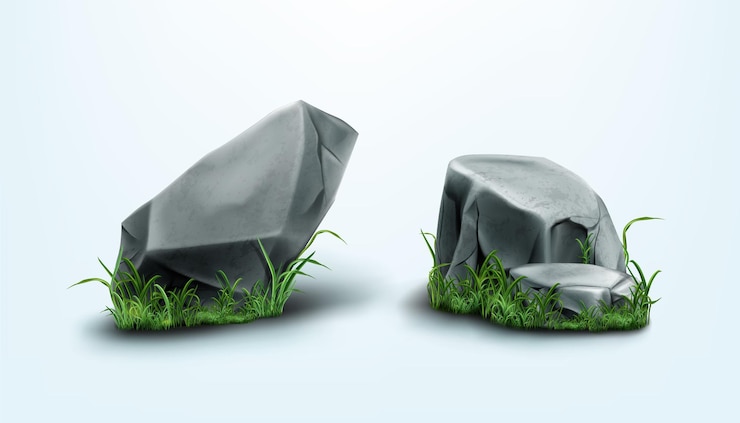 Free Vector rocks parts and stones with cracked texture in grass