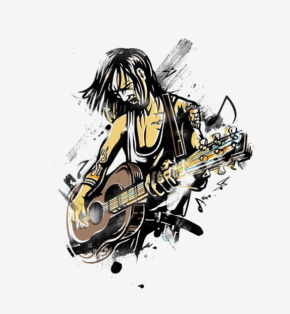 Rockstar Guy Playing Guitar, Vector illustration.