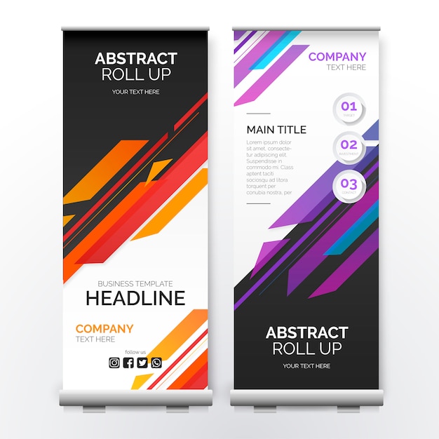 Free vector roll up banner with modern shapes