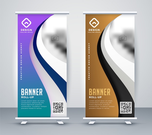 Vettore gratuito roll up standee design banner in stile ondulato