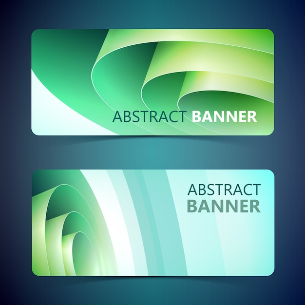 Rolled paper horizontal banners with green wrapping coil in clean style isolated