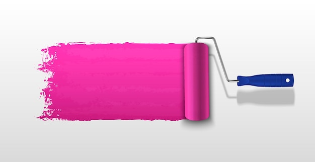 Free vector roller painting bright pink strip on light grey background realistic vector illustration