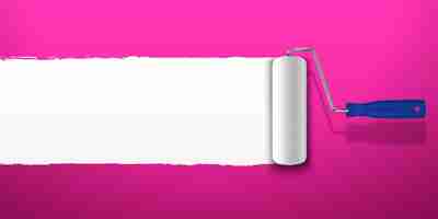 Free vector roller painting white strip on bright pink background realistic vector illustration