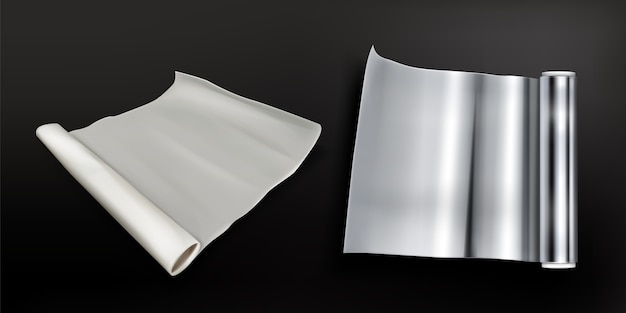 Free vector rolls of aluminium foil and baking paper isolated