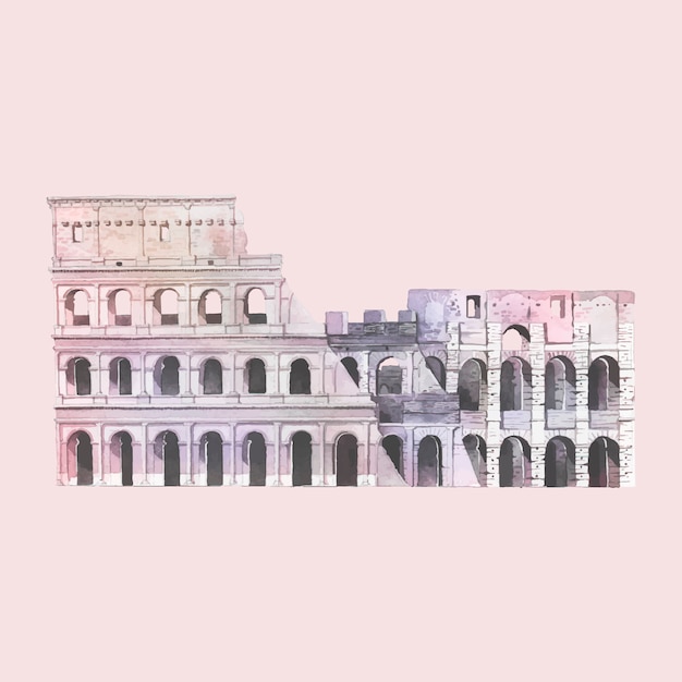 Free vector the roman colosseum in rome watercolor illustration