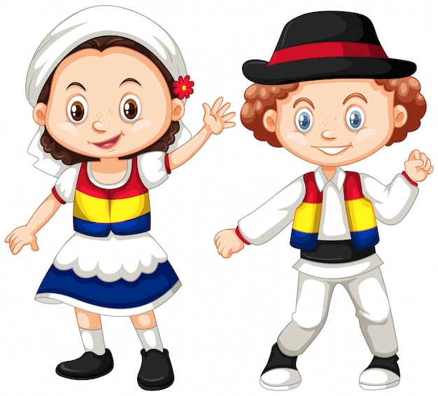 Бесплатное векторное изображение Румынские дети в традиционном наряде