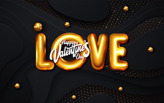 Romantic background with gold love shape balloon