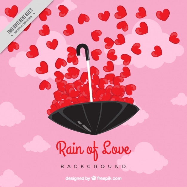 Romantic background with red hearts and umbrella