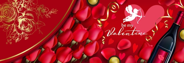 Романтический фон с красными розами на день святого валентина