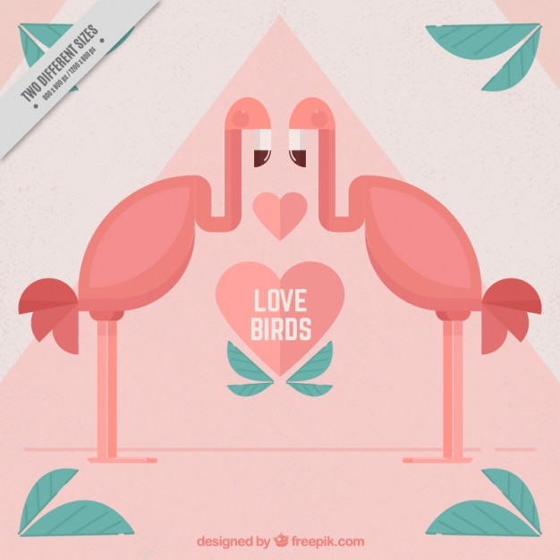 Free vector romantic background with two flamingo