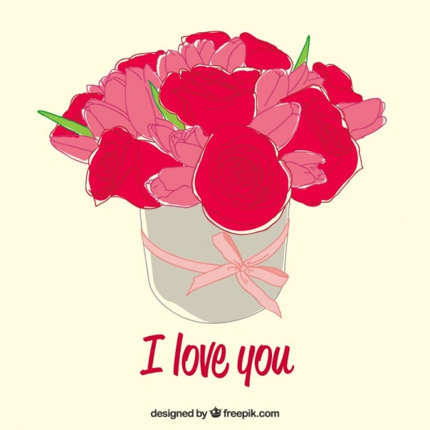 Free vector romantic bunch of flowers in hand drawn style