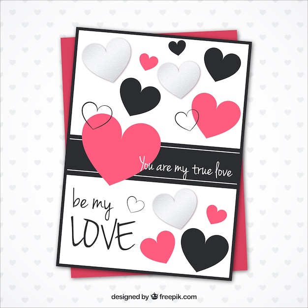 Romantic card template with decorative hearts