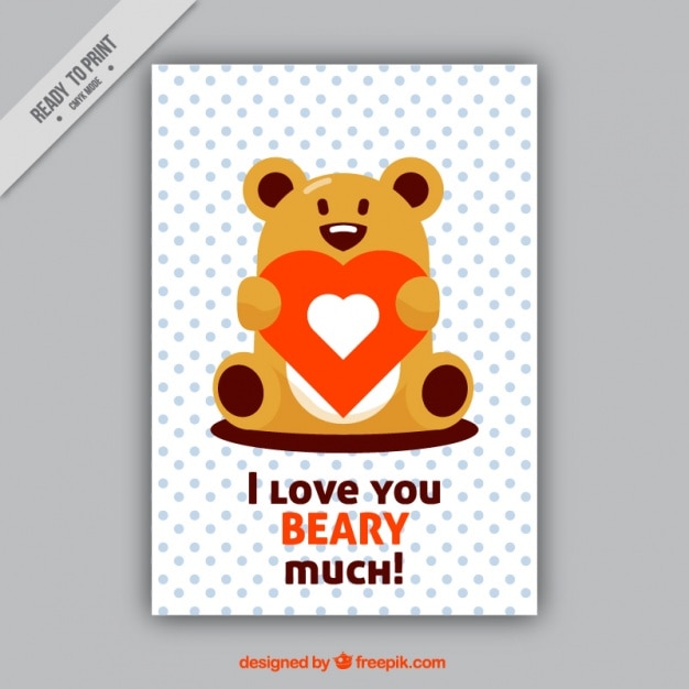 Free vector romantic card with bear holding a heart