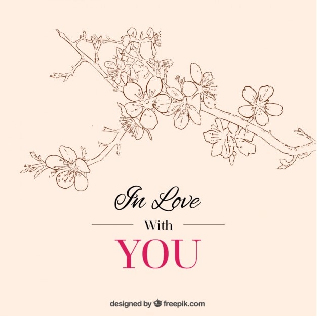 Free vector romantic card with cherry blossoms