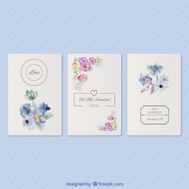 Free vector romantic cards with watercolor flowers