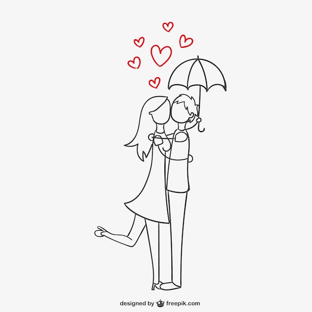 Free vector romantic couple under umbrella