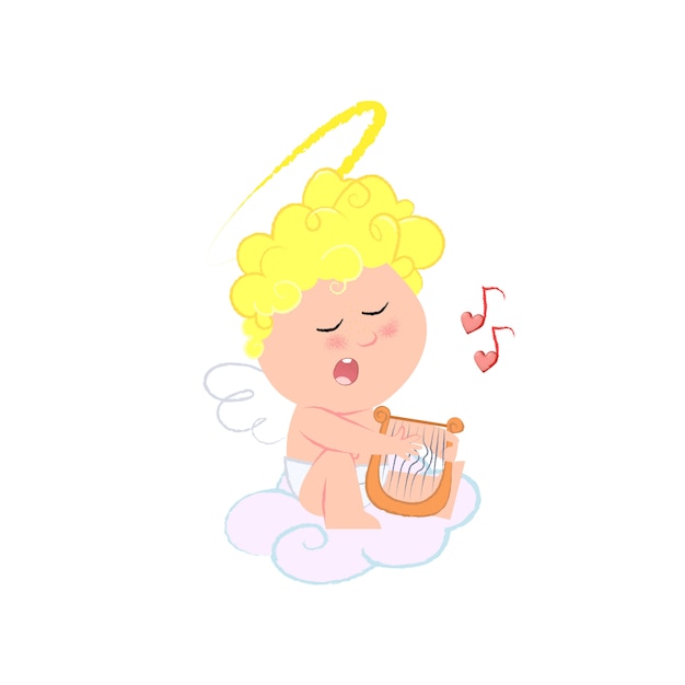 Free vector romantic cupid playing harp and singing love song