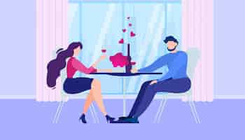 Free vector romantic dinner at home cartoon man woman kitchen