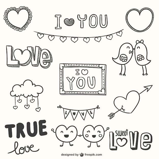 Free vector romantic doodle ornaments