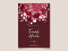 Free vector romantic floral maroon wedding invitation