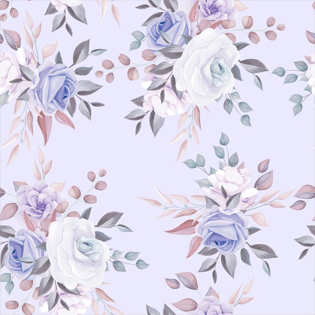 Free vector romantic flower seamless pattern with purple flower decoration