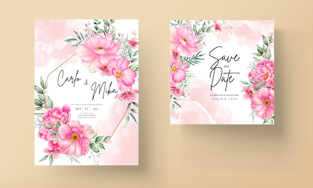 花の手描きとロマンチックな花の結婚式の招待カードのテンプレート