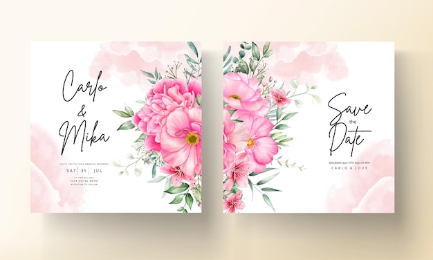 Romantic flower wedding invitation card template with hand drawing floral