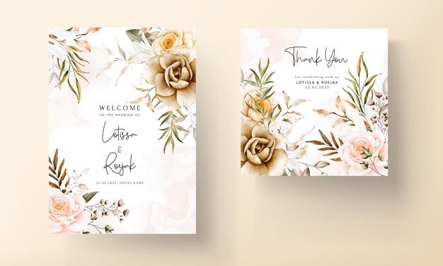 Romantic hand drawn floral wedding invitation card