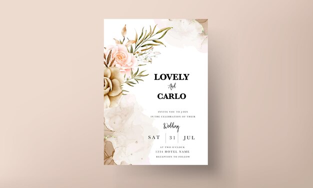 Romantic hand drawn floral wedding invitation card