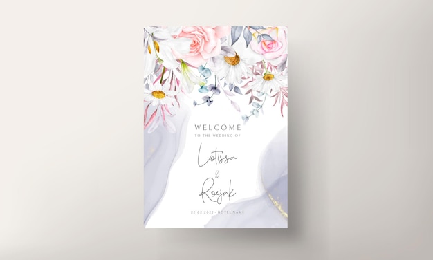 Romantic hand drawn watercolor floral invitation card template for free vector download